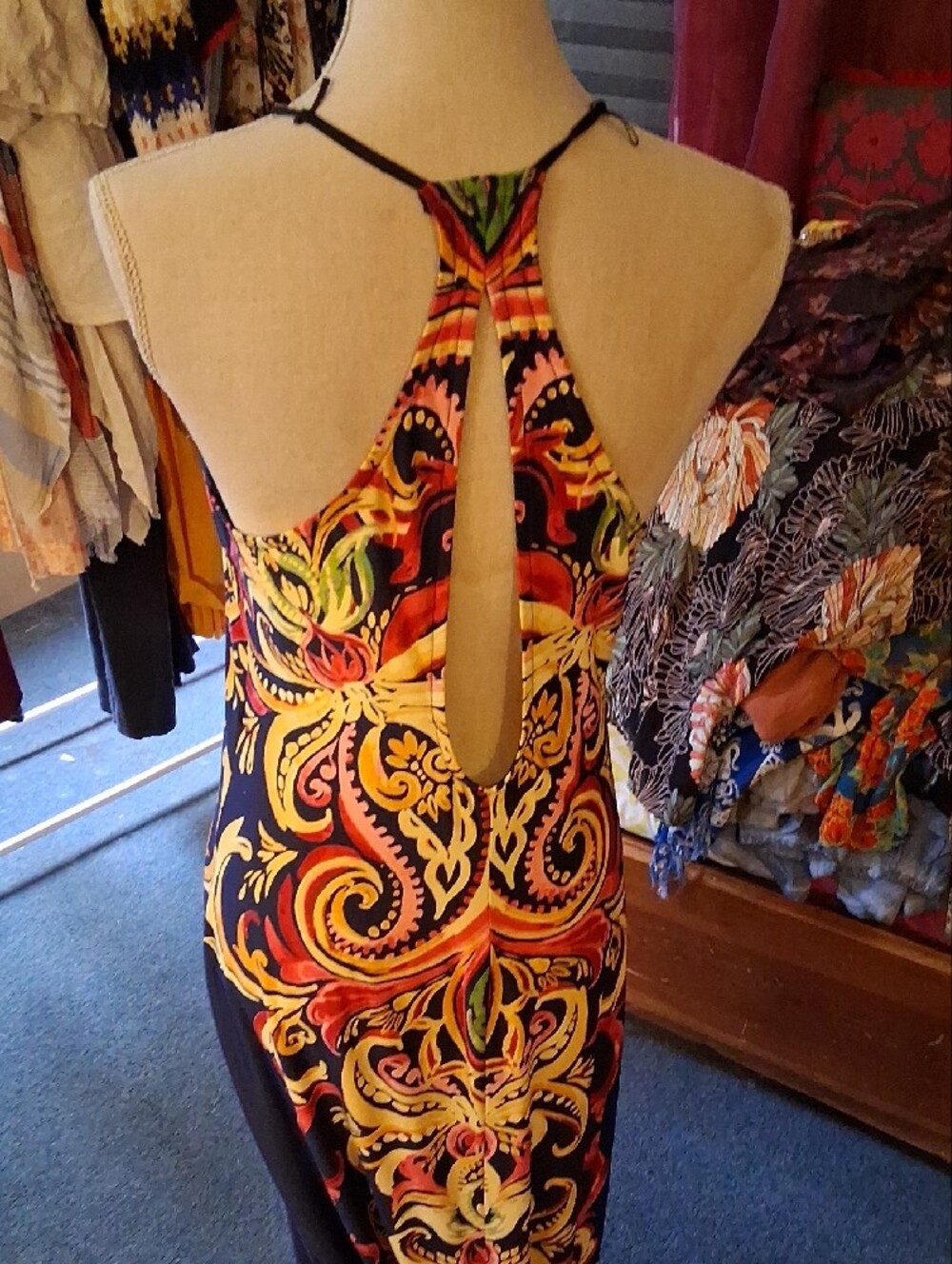 VENUS Navy and Multicolor Printed Plunging Maxi Dress - Picture 3 of 7